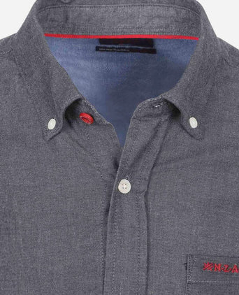 NZA shirt James twill melange donkerblauw | Regular-fit