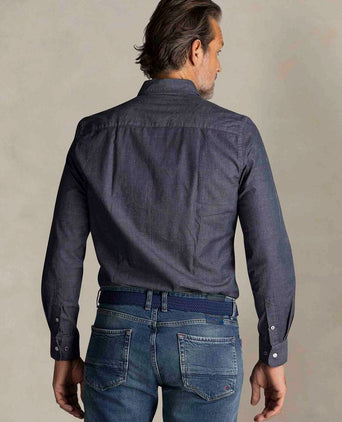 NZA shirt James twill melange donkerblauw | Regular-fit