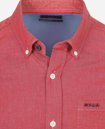 NZA shirt James twill melange rood | Regular-fit