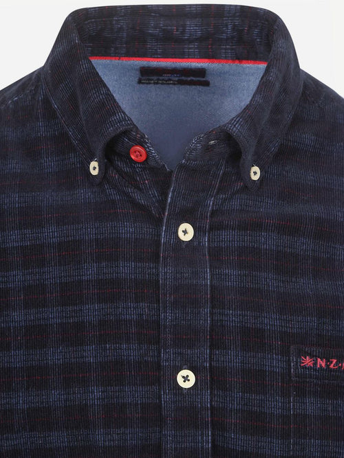 NZA shirt kauri corduroy ruit donkerblauw | Regular-fit