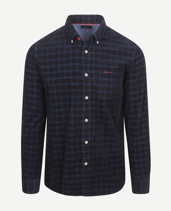 NZA shirt kauri corduroy ruit donkerblauw | Regular-fit