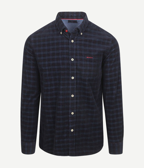 NZA shirt kauri corduroy ruit donkerblauw | Regular-fit