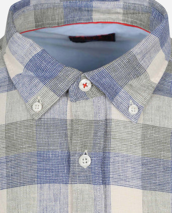 Shirt picton linnen blend ruit blauw