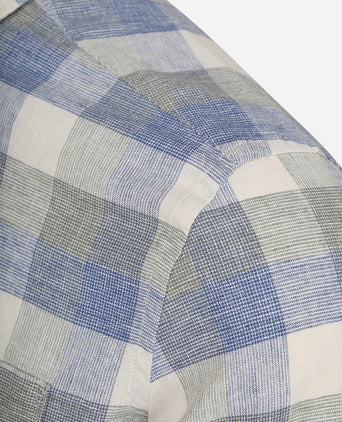 Shirt picton linnen blend ruit blauw