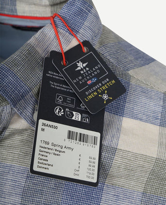 Shirt picton linnen blend ruit blauw