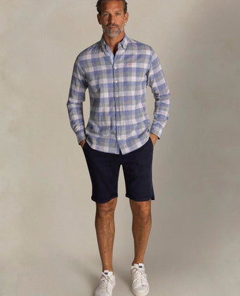 Shirt picton linnen blend ruit blauw