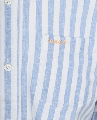 Shirt picton linnen blend streep blauw