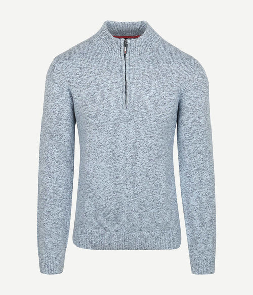Trui halve rits thames milton slub blauw