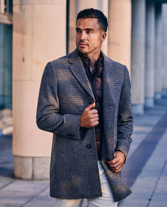 Suitable coat wol pepita beige camel | Slim-fit