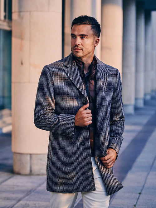 Suitable coat wol pepita beige camel | Slim-fit