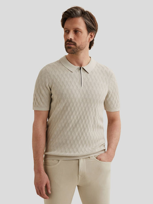 Knitted poloshirt half-zip ecru