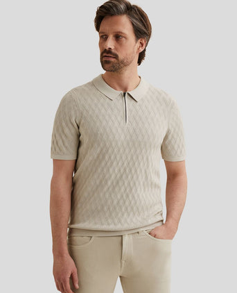 Knitted poloshirt half-zip ecru