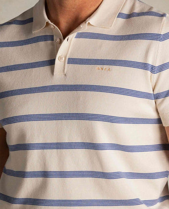 Knitted polo streep ecru