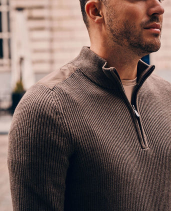 Suitable halve rits trui patch taupe | Slim-fit