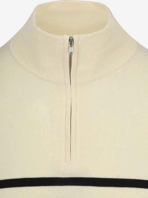 Half-zip trui breton stripe ecru