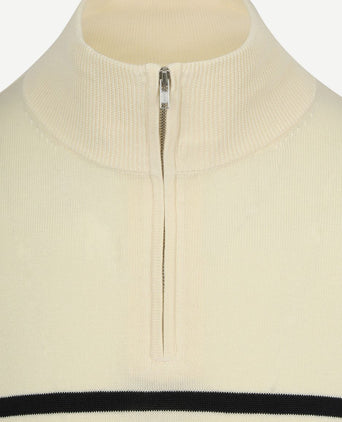 Half-zip trui breton stripe ecru