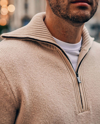 Deep zip pullover boiled wool ecru