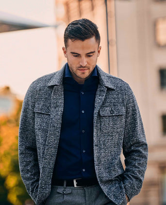 Suitable overshirt wool blend grijs blauw | Regular-fit