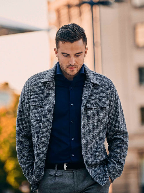 Suitable overshirt wool blend grijs blauw | Regular-fit