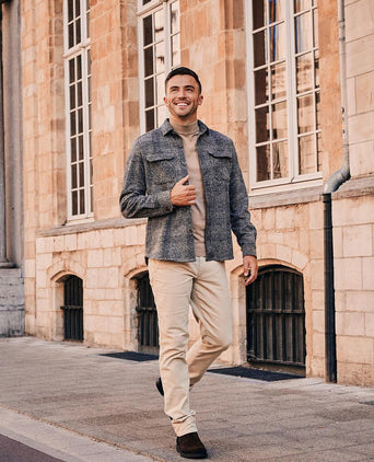 Overshirt wool blend ruit beige