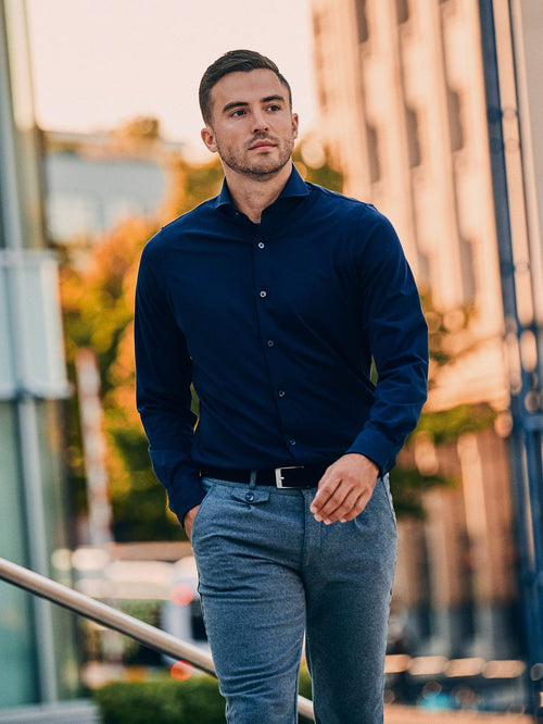 Suitable chino Pico pleat flanel grijs