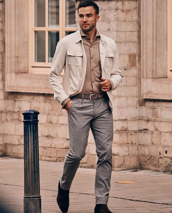 Suitable chino Pico pleat flanel print beige