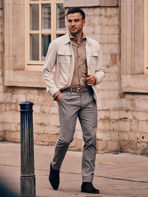 Suitable chino Pico pleat flanel print beige