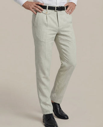 Chino Pico pleat cotton linen glencheck lichtgrijs