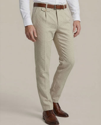 Chino Pico pleat cotton linen pepita beige