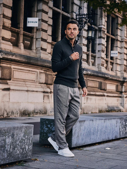 Broek straight pleat herringbone donkerblauw