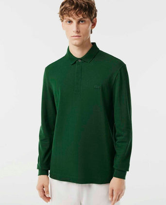 Longsleeve poloshirt piqué donkergroen