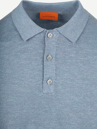 Knitted polo cotton linen blauw Knitted polo cotton linen blauw