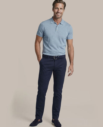 Knitted polo cotton linen blauw