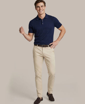 Knitted polo cotton linen donkerblauw