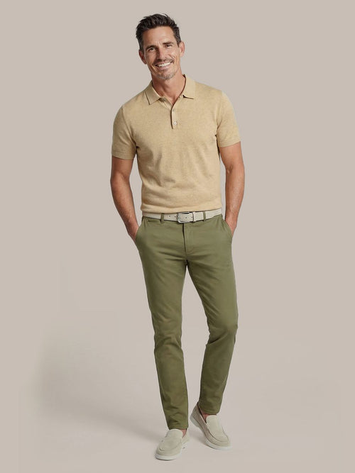 Knitted polo cotton linen beige