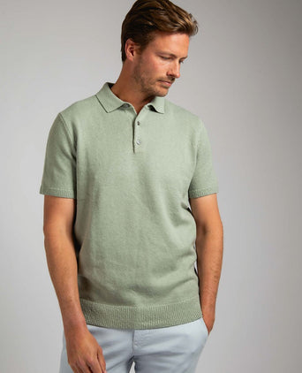 Heavy knitted polo raw lichtgroen