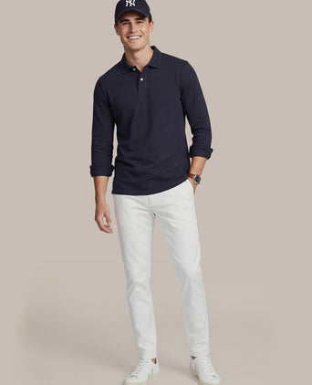 Longsleeve polo piqué classic donkerblauw