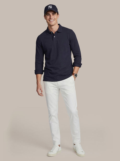 Longsleeve polo piqué classic donkerblauw
