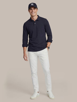 Longsleeve polo piqué classic donkerblauw Longsleeve polo piqué classic donkerblauw