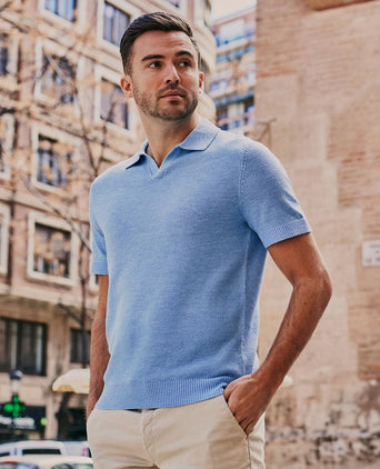 Polo riva bean linen cotton lichtblauw