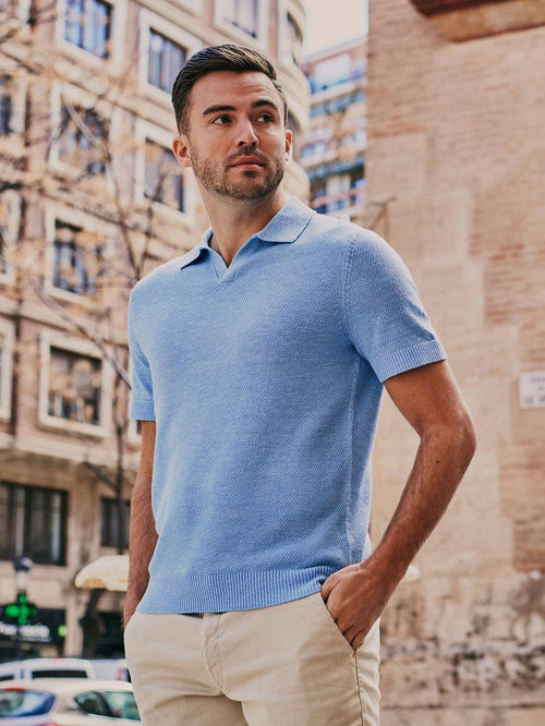 Polo riva bean linen cotton lichtblauw