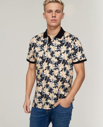 Polo bloemen donkerblauw donkerblauw