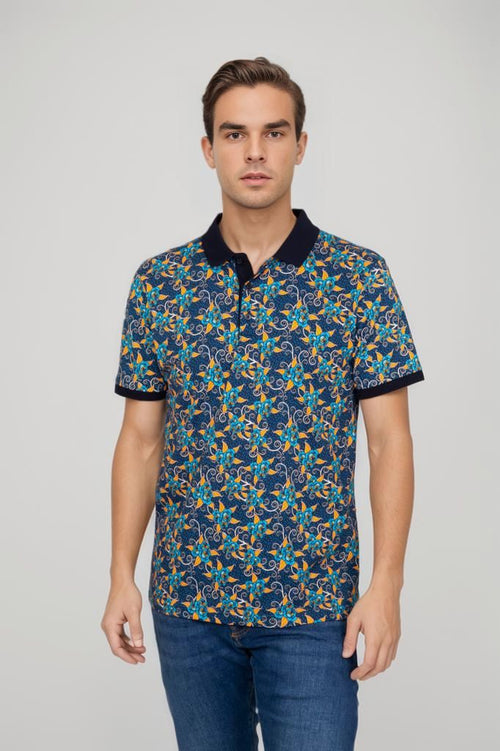 Polo bloemen donkerblauw