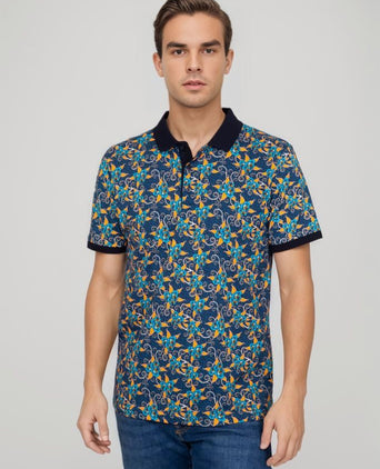 Polo bloemen donkerblauw