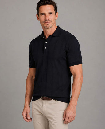 Knitted poloshirt donkerblauw