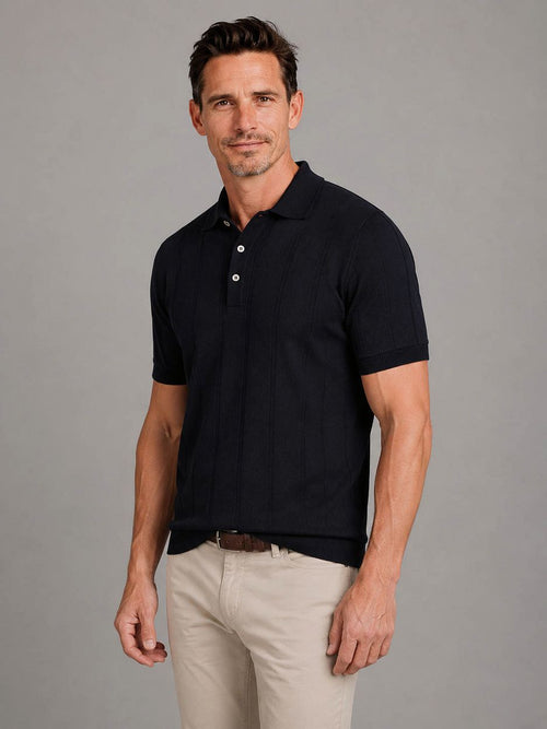 Knitted poloshirt donkerblauw
