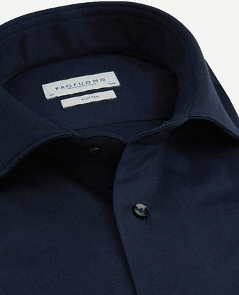 Profuomo knitted overhemd donkerblauw | Slim-fit