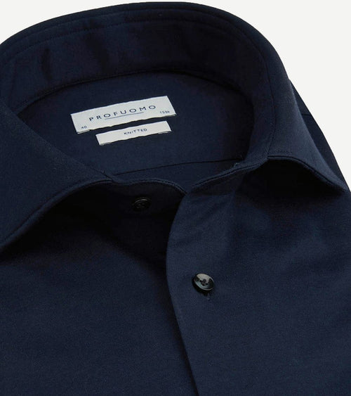 Profuomo knitted overhemd donkerblauw | Slim-fit