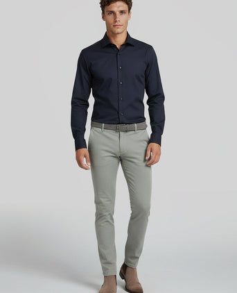 Profuomo twill overhemd extra lange mouwen donkerblauw | Slim-fit