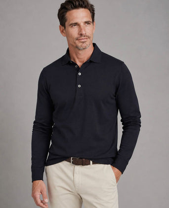 Longsleeve polo donkerblauw melange